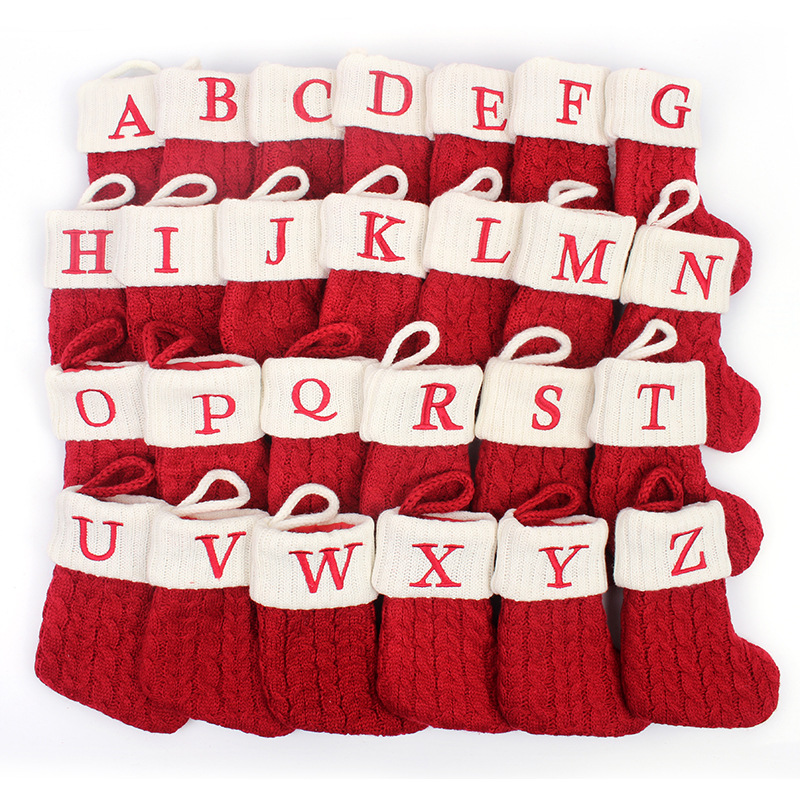 Christmas Stocking Hanging - ถุงเท้าถักลายตัวอักษรเกล็ดหิมะถุงของขวัญคริสต์มาสสำหรับตกแต่งต้นคริสต์มาส1P
