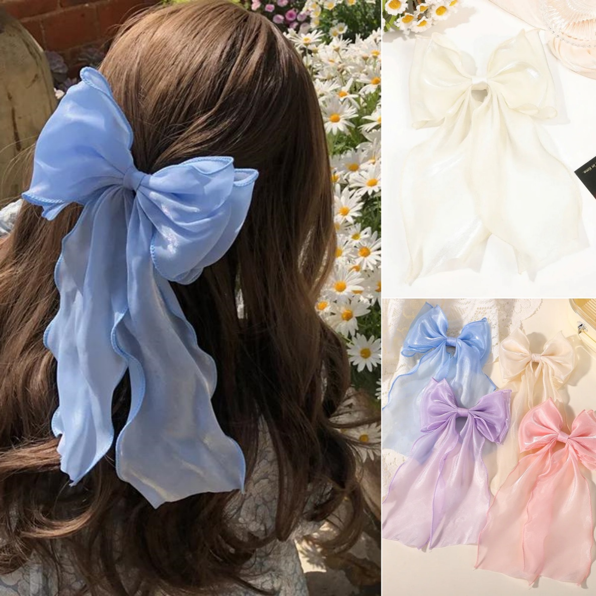 กิ๊บติดผมโบว์ผ้าชีฟองสีชมพูม่ว - Ribbon Bow Gift บทวิจารณ์และราคา